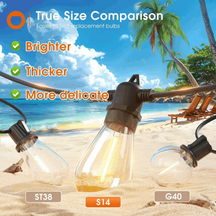 54FT(48+6) Solar String Lights Outdoor Waterproof with USB Charging & Remote Control - Dimmable Solar Power Patio Lights with LED Bulbs for Porch, Garden, Yard, Market, Bistro - Last for 20+Hrs - Image 2