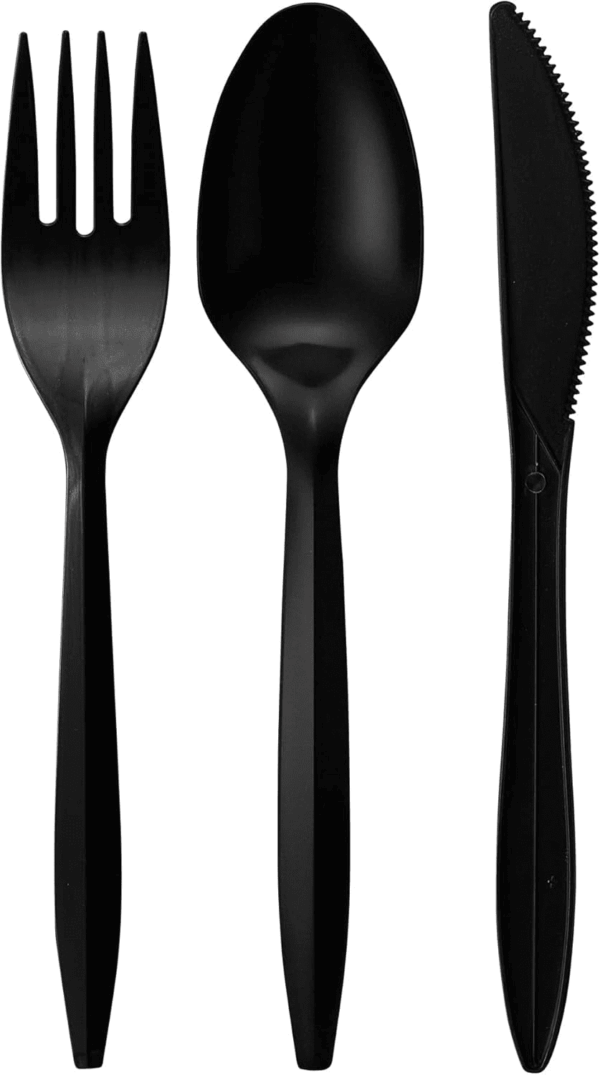 1,000 Plastic Disposable Cutlery Bulk Variety Pack Black Medium Weight Includes 334 Forks, 333 Knives, 333 Soup Spoons, Disposable Silverware Plastic Cutlery - Image 7