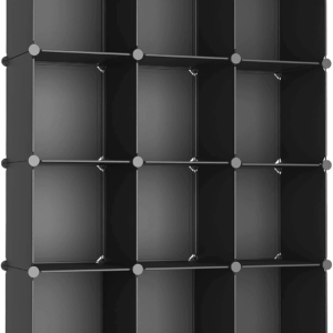 Cube Storage Organizer Closet Storage Shelves DIY Stackable Plastic Storage 12 Cube Bookshelf, Ideal Storage Organizer for Closet, Home, Bedroom, Black