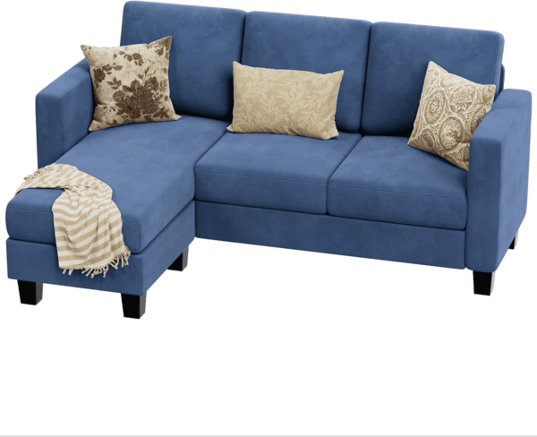 Convertible Sectional Sofa Couch, 3 Seat L-Shaped Sofa with Linen Fabric Ottoman Small Couch for Small Apartments, Living Room and Office (Linen Fabric, Blue) - Image 8