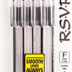 RSVP Ballpoint Pen, (0.7Mm), Fine Line, Black Ink, Pack of 5 (BK90PF5A)