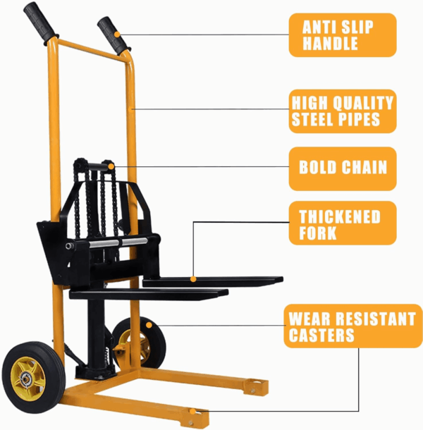 Manual Forklift Material Stacker, Hand Truck Lifts with Fixed Legs and Adjustable Forks, 2.3-36" Lifter Hieght Hydraulic Lift for Factory, 440Lbs (Foot Pedal) - Image 3