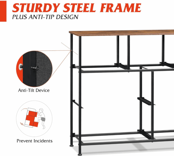 7 Drawer Dresser TV Stand, Entertainment Center, Media Console Table with Metal Frame and Wood Top for TV up to 45 Inch, Chest of Drawers for Bedroom, Living Room, Black and Rustic Brown - Image 7