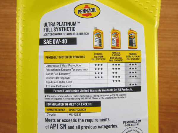 Chrysler Dodge Jeep Penzoil Ultra Platinum Full Synthetic 0W-40 7 Qts. - Image 5