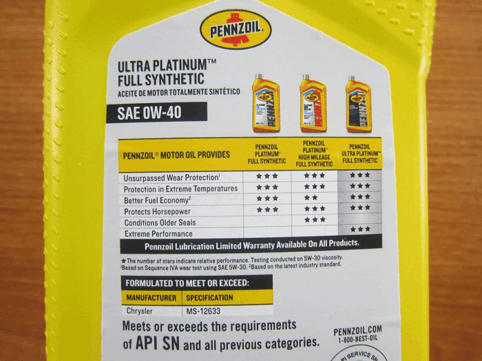 Chrysler Dodge Jeep Penzoil Ultra Platinum Full Synthetic 0W-40 7 Qts. - Image 5