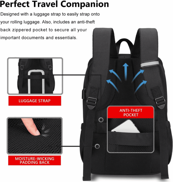Deep Storage Laptop Backpack with USB Charging Port[Water Resistant] College Computer Bookbag Fits 15 Inch Laptop Black - Image 4