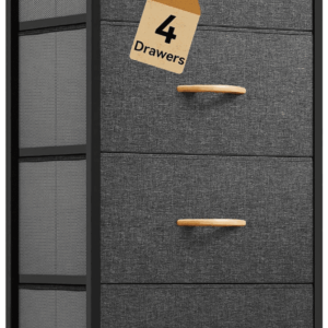 4 Drawers Dresser, Small Dresser for Bedroom, Fabric Storage Tower, Chest of Drawers, Organizer Unit for Closets, Living Room, Sturdy Steel Frame, Wooden Top, Easy Pull Handle