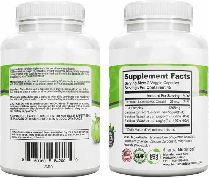 Garcinia Cambogia for Weight Management and Kidney Stone Management, 2, 90 Count Bottles 180 Capsules 60% and 95% HCA Blend Dosing 700Mg - 2400Mg - Image 6