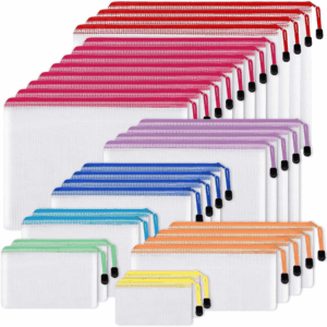 30Pcs Mesh Zipper Pouch Bags, 8 Sizes Plastic Zipper Bags, 8 Colors Waterproof Zipper Pouches for Organization, Multipurpose for Travel, School Supplies, Office Appliances and Home Organization