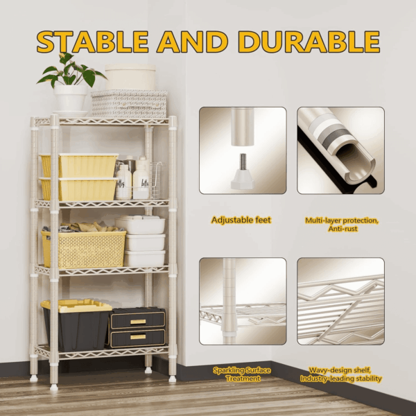 MZG 1000 Lbs 4 Tier Shelf Metal Storage Shelves Wire Rack Closet Organizers for Garage Kitchen Bathroom Laundry Light Tan 11.8" D X 23.6" W X 47.5" H - Image 6