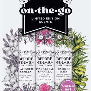 Before-You-Go Toilet Spray, Spring On-The-Go, Travel Size Variety 10 Ml – Lavender Vanilla, Vanilla Petals & Santal, and Bamboo Rain