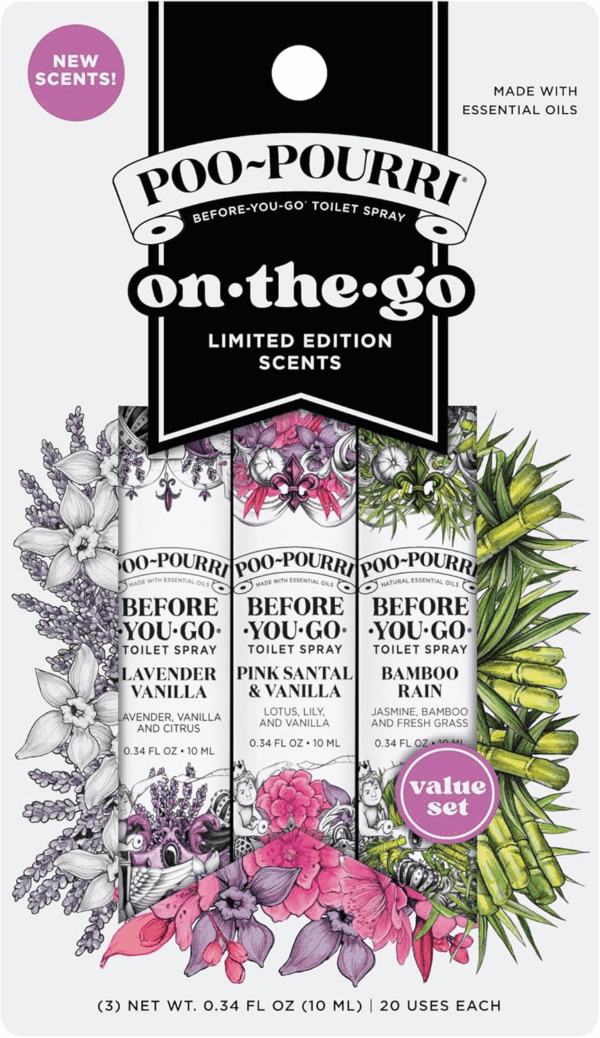 Before-You-Go Toilet Spray, Spring On-The-Go, Travel Size Variety 10 Ml – Lavender Vanilla, Vanilla Petals & Santal, and Bamboo Rain