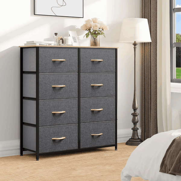Dresser for Bedroom, Fabric Dresser with 8 Drawers, Tall Dresser, Double Dresser, Chest of Drawers for Closet, Living Room, Sturdy Steel Frame, Wooden Top, Easy Pull Handle - Image 4