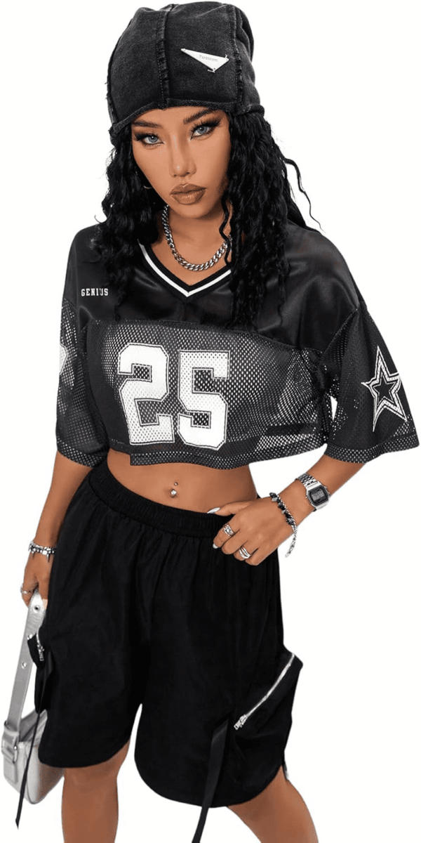 Jersey Shirts for Women Y2K Crop Tops Streetwear Sportswear Short Sleeve T-Shirt Cute Football Jersey Top - Image 3