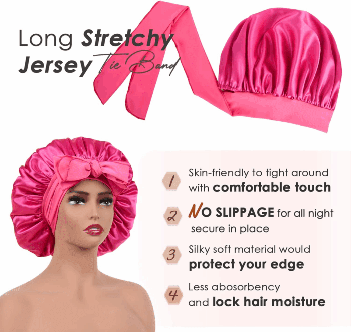 Silk Bonnet for Sleeping Women Satin Bonnet Double Layer Satin Lined Hair Bonnet with Tie Band Curly Hair - Image 4