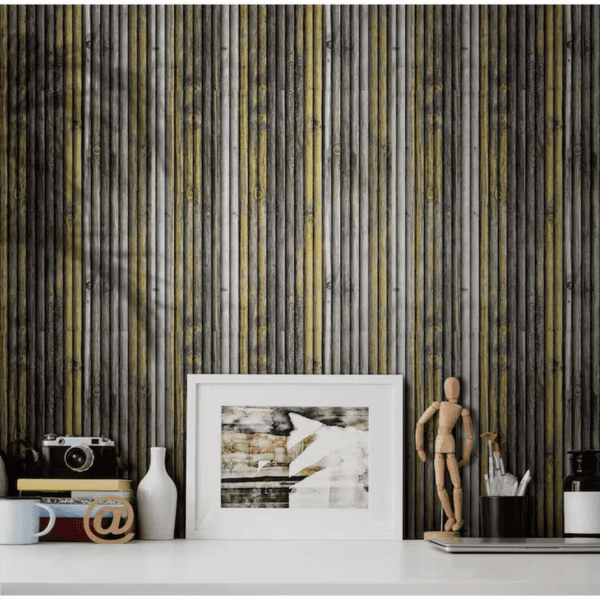 28-In X 28-In Embossed Charcoal, Beige, Yellow Polyurethane Wall Panel Wood - Image 2