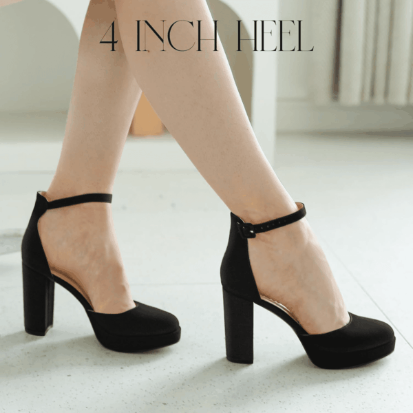 Black Platform Closed Toe Heels for Women, Womens Heels Closed round Toe Chunky Block Pumps Shoes, 4 Inch - Image 6
