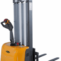 Electric Walkie Stacker, 3300 Lbs Capacity 130“ Lift Height Powered Drive and Lift Electric Stacker, with Straddle Legs Adjustable Forks Material Lift