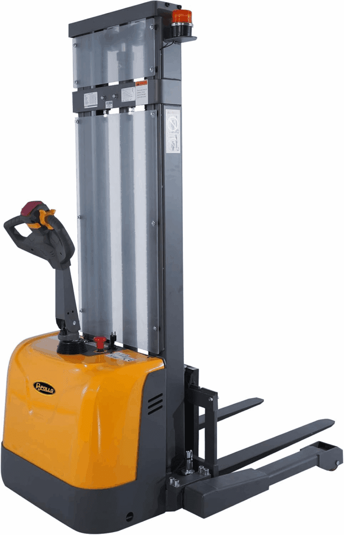 Electric Walkie Stacker, 3300 Lbs Capacity 130“ Lift Height Powered Drive and Lift Electric Stacker, with Straddle Legs Adjustable Forks Material Lift
