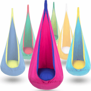 Kids Pod Swing Seat, Hanging Hammock Chair with Inflatable Pillow, Sensory Swing Chair for Outdoor and Indoor, Max 176 Lbs, Pink and Blue