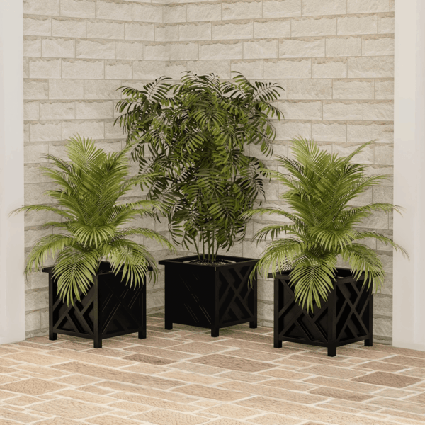 Lattice Design Planter Box – 14.75-Inch-Square Decorative Outdoor Flower or Plant Pot – Front Porch, Patio, and Garden Decor (Black) - Image 6