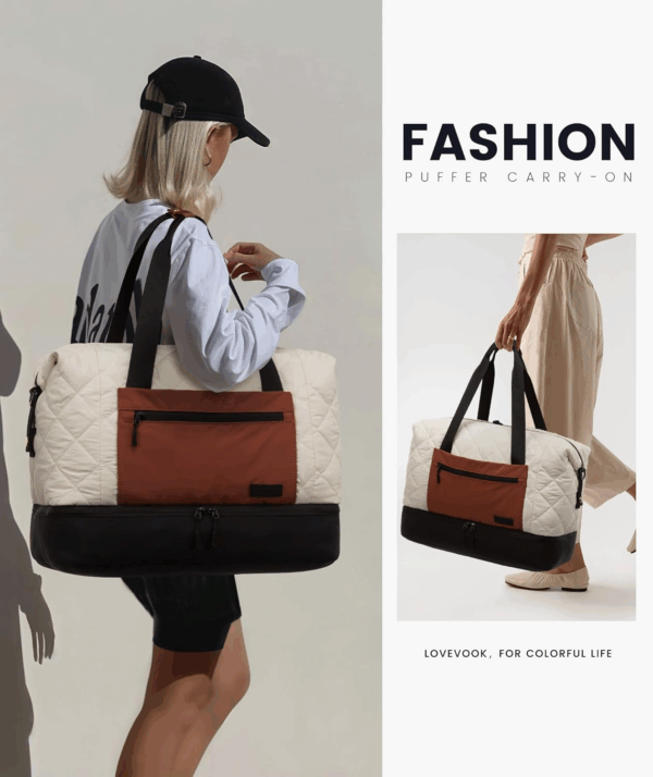 Weekender Bags for Women, Puffer Travel Duffel Bags for Woman, Large Hospital Bag for Women Labor Delivery with Shoe Compartment, Carry on Overnight Bag, Personal Item Travel Bag for Airplane - Image 2