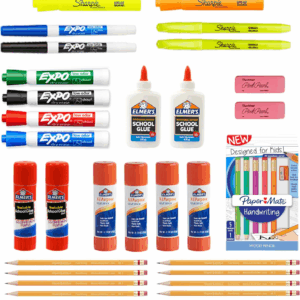 School Supplies Variety Pack, My First All in One Pack, , Expo, Paper Mate, Elmer’S, Glue Sticks, Pourable Glues, Pencils, Dry Erase Markers, Highlighters, and More, 31 Count