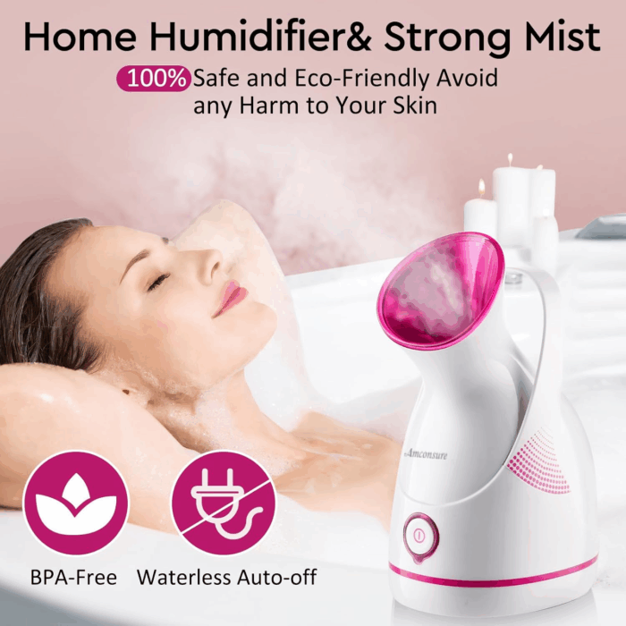 Facial Steamer - Nano Ionic Face Steamer Warm Mist Steamer for Home Sauna SPA, Humidifier for Face Steamer for Deep Cleaning Unclogs Pores Sinuses - Bonus 5 Piece Stainless Steel Skin Kit - Image 5