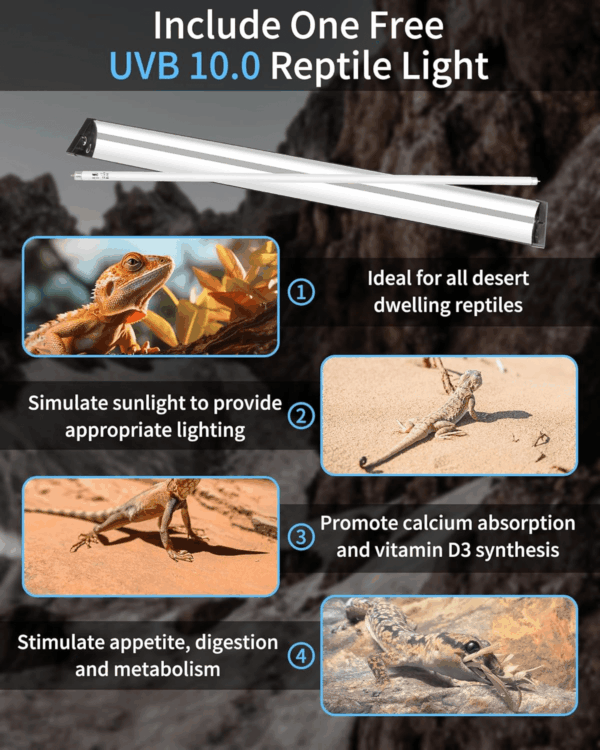 T5 Reptile Light Fixture Combo Kit 39W (New Upgrade), UVB Reptile Light Fixture with Desert UVB 10.0 34" Fluorescent Tube, UVA UVB Reptile Light for Lizard, Bearded Dragon, Tortoise - Image 6