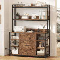 File Cabinet, Filing Cabinet Fits Legal/Letter/A4 Size, 2 Drawer Filing Cabinets for Home Office with Lock, Power Strip and Open Storage Shelves, Rustic Brown