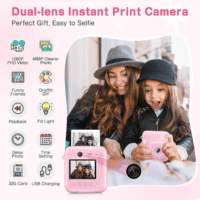 Kids Camera Instant Print, Dual-Lens 48MP Digital Camera for Christmas Birthday Gifts, 1080P Selfie Instant Cameras for Kids with 32GB Card, Instant Print Digital Camera for Girls Boys-Pink - Image 2