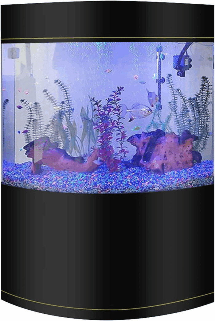Water World Luxury Large Bow Front Acrylic Aquarium with Built-In Stand and Storage Top (LM2) – 360° View – Great for Freshwater and Saltwater Fish – 58 Gallons