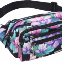 Waist Pack Bag with Rain Cover, Waterproof Fanny Pack for Men&Women, Workout Traveling Casual Running Hiking Cycling, Hip Bum Bag with Adjustable Strap for Outdoors (Black Base Floral)
