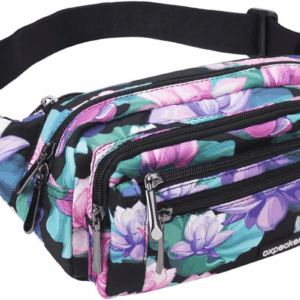 Waist Pack Bag with Rain Cover, Waterproof Fanny Pack for Men&Women, Workout Traveling Casual Running Hiking Cycling, Hip Bum Bag with Adjustable Strap for Outdoors (Black Base Floral)