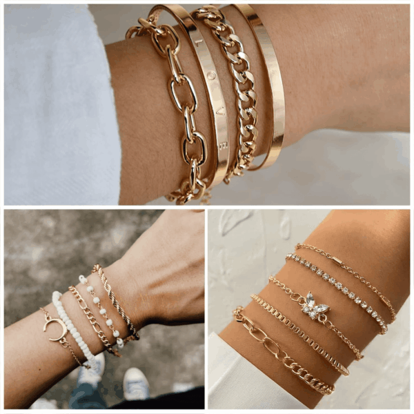 36 PC Gold Plated Jewelry Set with 4 Necklace, 11 Bracelet, 7 Ear Cuffs Earring, 14 Knuckle Rings for Women Girls Valentine Anniversary Birthday Friendship Gift - Image 3