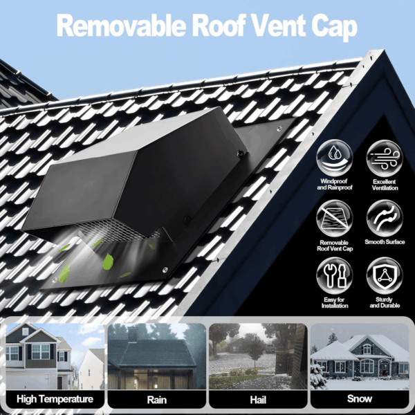 4 Inch Roof Vent Cap, Heavy Duty Galvanized Steel Removable Roof Exhaust Vents for Houses, Home Ventilation System with Damper, Black - Image 5