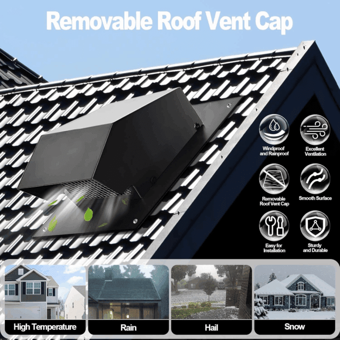 4 Inch Roof Vent Cap, Heavy Duty Galvanized Steel Removable Roof Exhaust Vents for Houses, Home Ventilation System with Damper, Black - Image 5