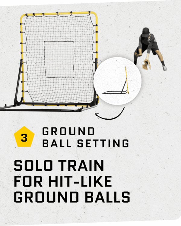 Fielding Trainer - Baseball & Softball Pitch-Back Rebound Net - Ground, Line Drive & Fly Ball Return Settings - 4 X 4.5-Foot Steel Frame, UV & Weather Resistant Bungee Net, Easy-Fold Design - Image 5