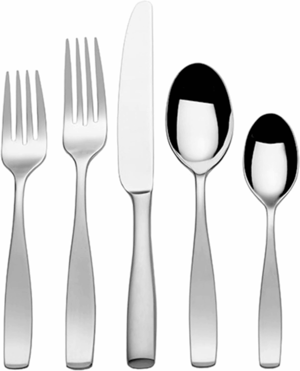 , Satin Loft Flatware Service for 12, 65 Piece Set, 18/10 Stainless Steel, Silverware Set with Serving Utensils