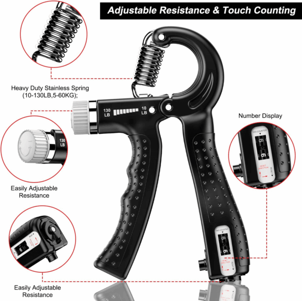Hand Grip Strengthener 2 Pack Adjustable Resistance 10-130 Lbs Forearm Exerciser，Grip Strength Trainer for Muscle Building and Injury Recovery for Athletes - Image 2