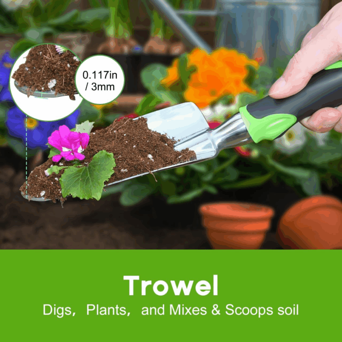 Garden Tool Set, 3 Pack Aluminum Heavy Duty Gardening Kit Includes Hand Trowel, Transplant Trowel and Cultivator Hand Rake with Soft Rubberized Non-Slip Ergonomic Handle, Garden Gifts - Image 3