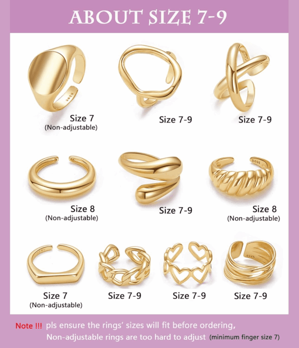 10PCS Gold Dome Chunky Rings for Women 18K Gold Plated Braided Twisted round Signet Rings Adjustable Open Ring Band Statement Jewelry Size 7-9 - Image 5