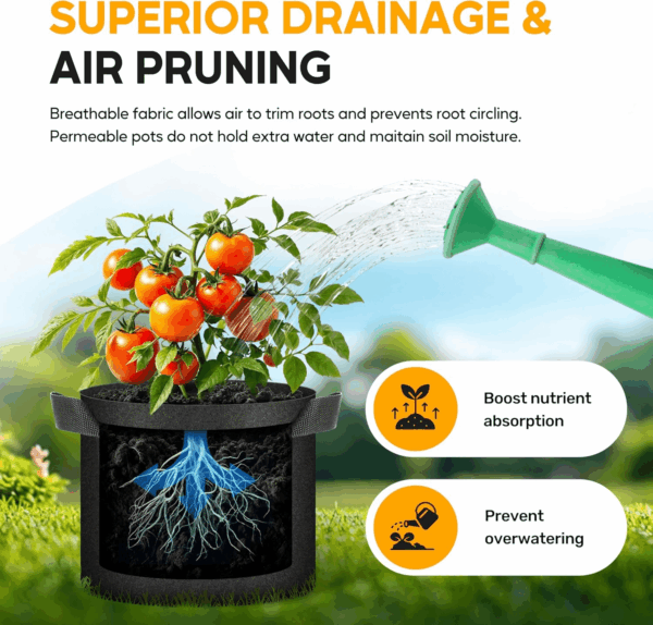 Plant Grow Bags 5 Gallon 20-Pack, Tomoato Planter Pots with Handles, Aeration Nonwoven Fabric, Heavy Duty Gardening Planter for Vegetable, Herbs and Flowers, Black New - Image 6