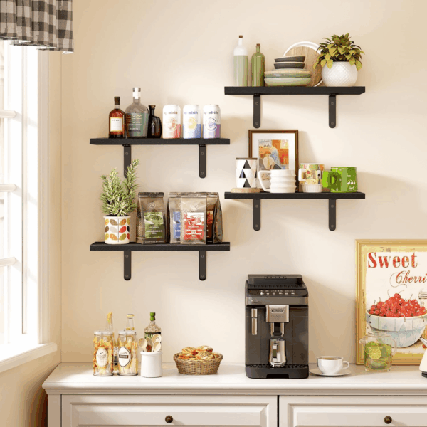 Floating Shelves - 4 Set Farmhouse Wood Wall Mounted Shelves for Bedroom & Bathroom Storage, Book Shelf - Black - Image 7