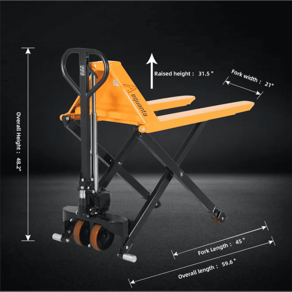 Manual Scissor Pallet Jack Truck High Lift Hand Truck 45" Lx21 W Fork Size 2200Lbs Capacity Suitable for Open Bottom Pallet - Image 3