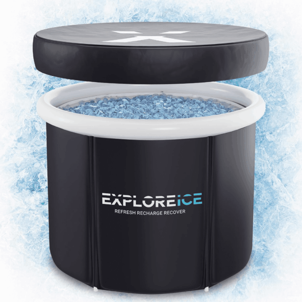 Explore Ice Bath Pro Max Extra Large Outdoor Inflatable Portable Athlete Cold Water Therapy Plunge Barrel Bath Tub with Lid and Carry Bag, Black/White - Image 6