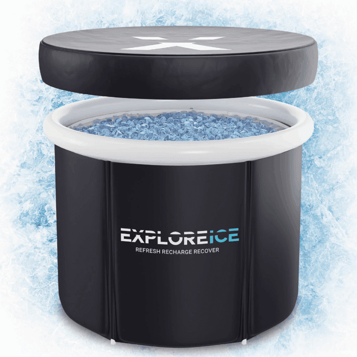 Explore Ice Bath Pro Max Extra Large Outdoor Inflatable Portable Athlete Cold Water Therapy Plunge Barrel Bath Tub with Lid and Carry Bag, Black/White - Image 6