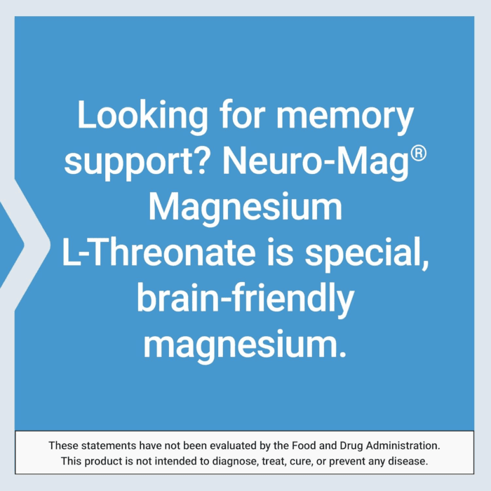 Neuro-Mag Magnesium L-Threonate, Magnesium L-Threonate, Memory Health, Quick Thinking, Cognitive Health Support, Vegetarian, Non-Gmo, 90 Vegetarian Capsules - Image 6