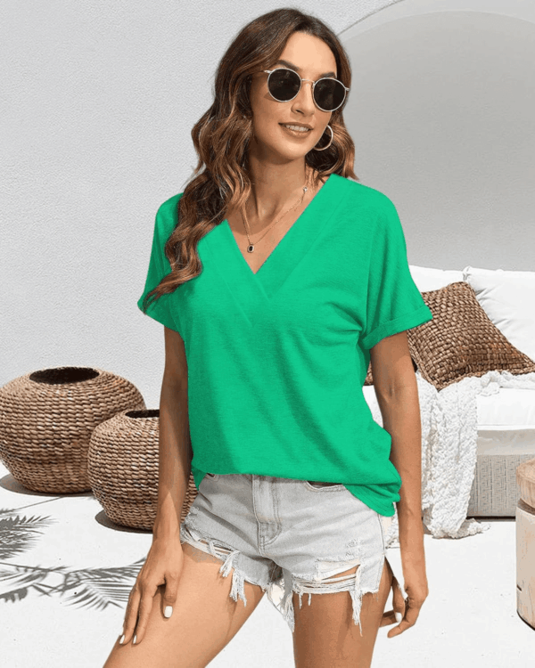 T Shirts Short Sleeve V Neck Tees Womens Tops Beach Vacation Fashion Clothes 2025 Casual Summer Spring Outfits - Image 4