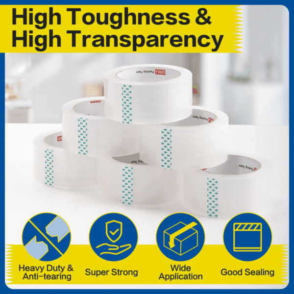 Heavy Duty Packing Tape 6 Rolls, Clear Packing Tape for Shipping Packaging Moving Sealing, 2.7Mil Thick, 1.88 Inches Wide, 65 Yards per Roll, 390 Total Yards - Image 5